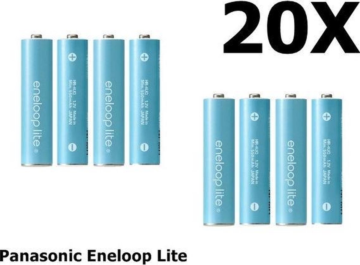 20 Stuks - AA R6 Panasonic Eneloop Lite 1.2V 1000mAh Oplaadbare Batterijen - Speciaal voor dect telefoons, Tot 3000 laadcycli - (in plastic bewaardoosje)