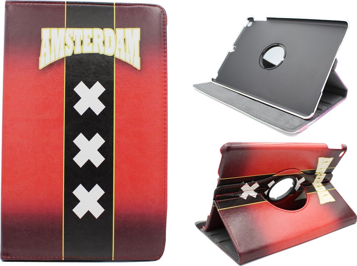 HB Hoes Geschikt voor Apple iPad 9.7 (2017 & 2018) met Print - Draaibare Tablet Case met Standaard - Amsterdam