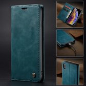 Retro Leren Bookcase - Iphone X/XS Hoesje - Blauw - Caseme