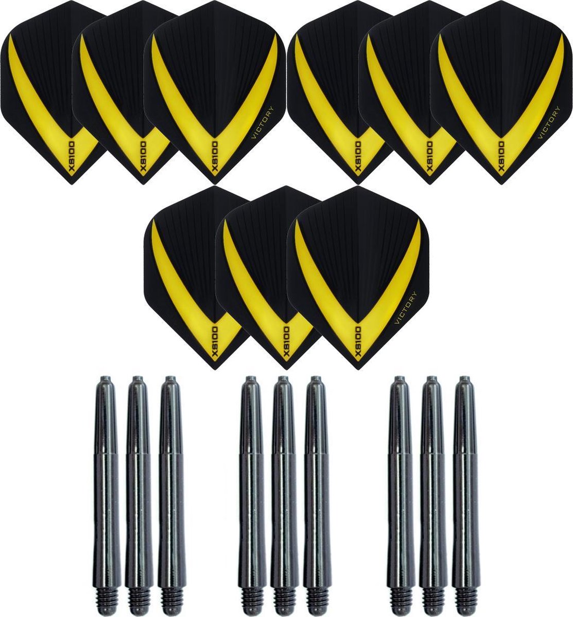 3 sets (9 stuks) Super Sterke - Geel - Vista-X - darts flights - inclusief 3 sets (9 stuks) - medium - darts shafts