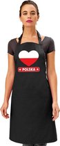 Poolse vlag in hart keukenschort/ barbecueschort zwart heren en dames - I love Polen schort