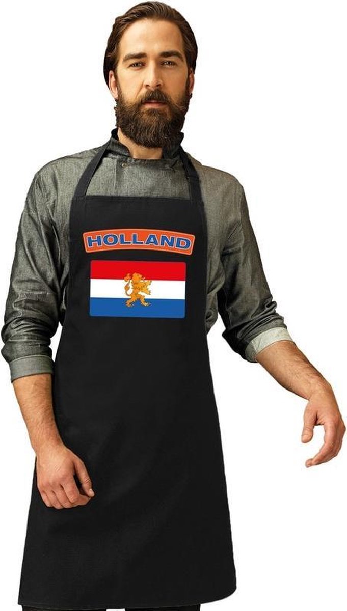 Nederland vlag barbecueschort/ keukenschort zwart volwassenen