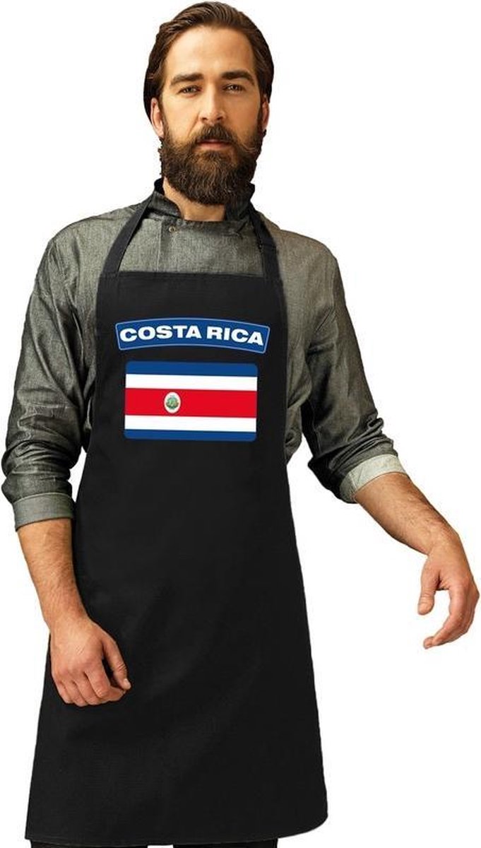 Costa Rica vlag barbecueschort/ keukenschort zwart volwassenen