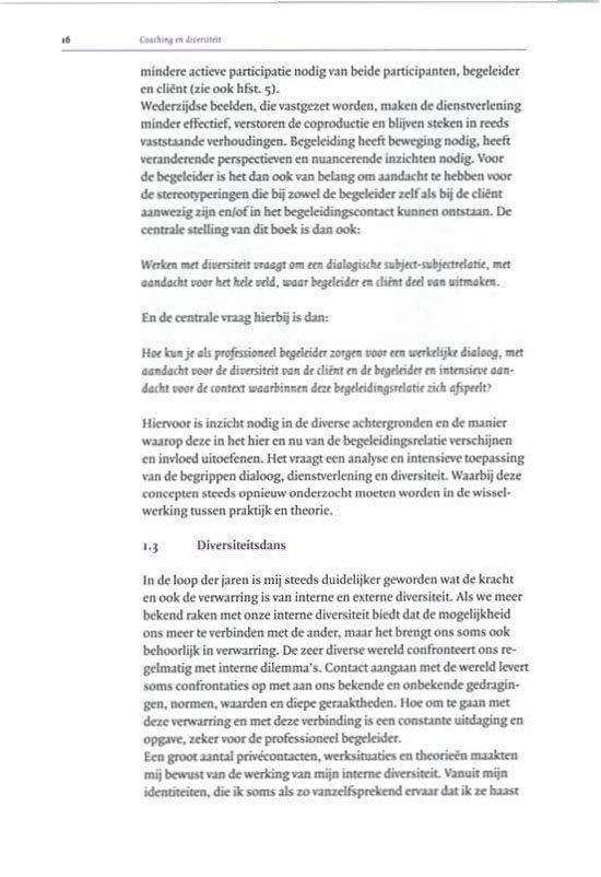 Pagina met tekst over diversiteit en de centrale vraag over professionele begeleiding.