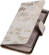 Lace Bookstyle Wallet Case Hoesjes voor LG V10 Wit