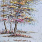 Schilderij - Handgeschilderd - Kleurrijke bomen 100x100cm