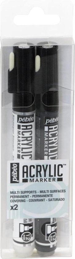 Pebeo Acryl markers 1.2mm - zwart/wit - set 2 stuks | bol.com