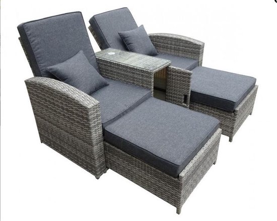 Luxe ligstoel voor 2 personen met hockers, tweepersoons ligbed, lounge set,  grijs,... | bol.com