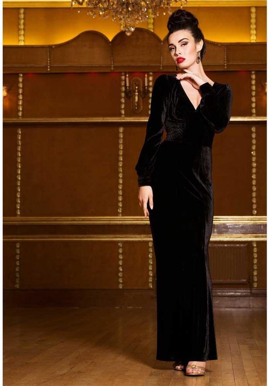 Molly jaren 30 stijl fluwelen lange jurk zwart - Rockabilly Gothic - L -  Voodoo Vixen | bol.com