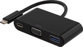 DELTACO USBC-1168 Multiport adapter USB-C naar VGA 1080p (1920x1080 @ 60Hz), USB 3.1 en USB-C PD4 60W adapter zwart