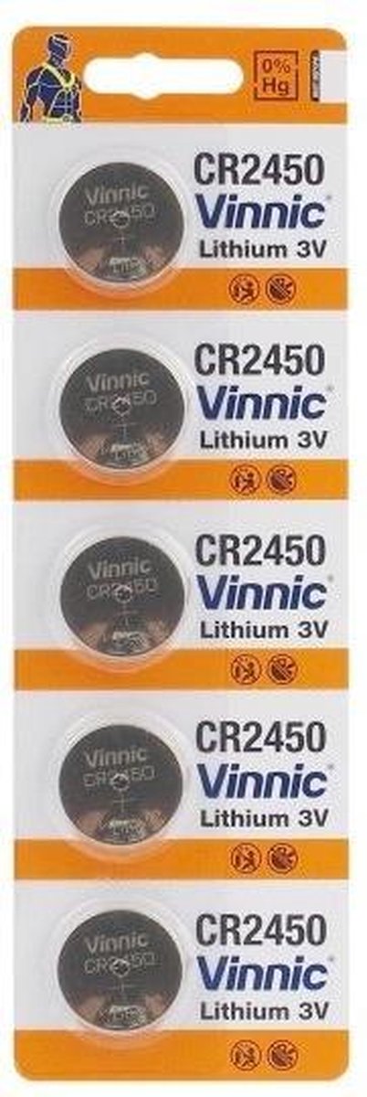 5 Stuks ( 1 Blister a 5st) Vinnic CR2450, DL2450, ECR2450 3V Lithium knoopcel batterij