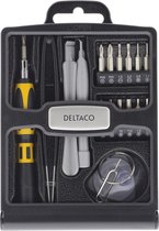 DELTACO VK-36 Gereedschapskit voor reparatie van tablets en smartphones, 20 delen, opbergdoos, zwart