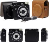 Vintage Case Cover Hoes Geschikt Voor Fujifilm Square SQ6 - Inclusief Draagriem - PU Leder Zwart