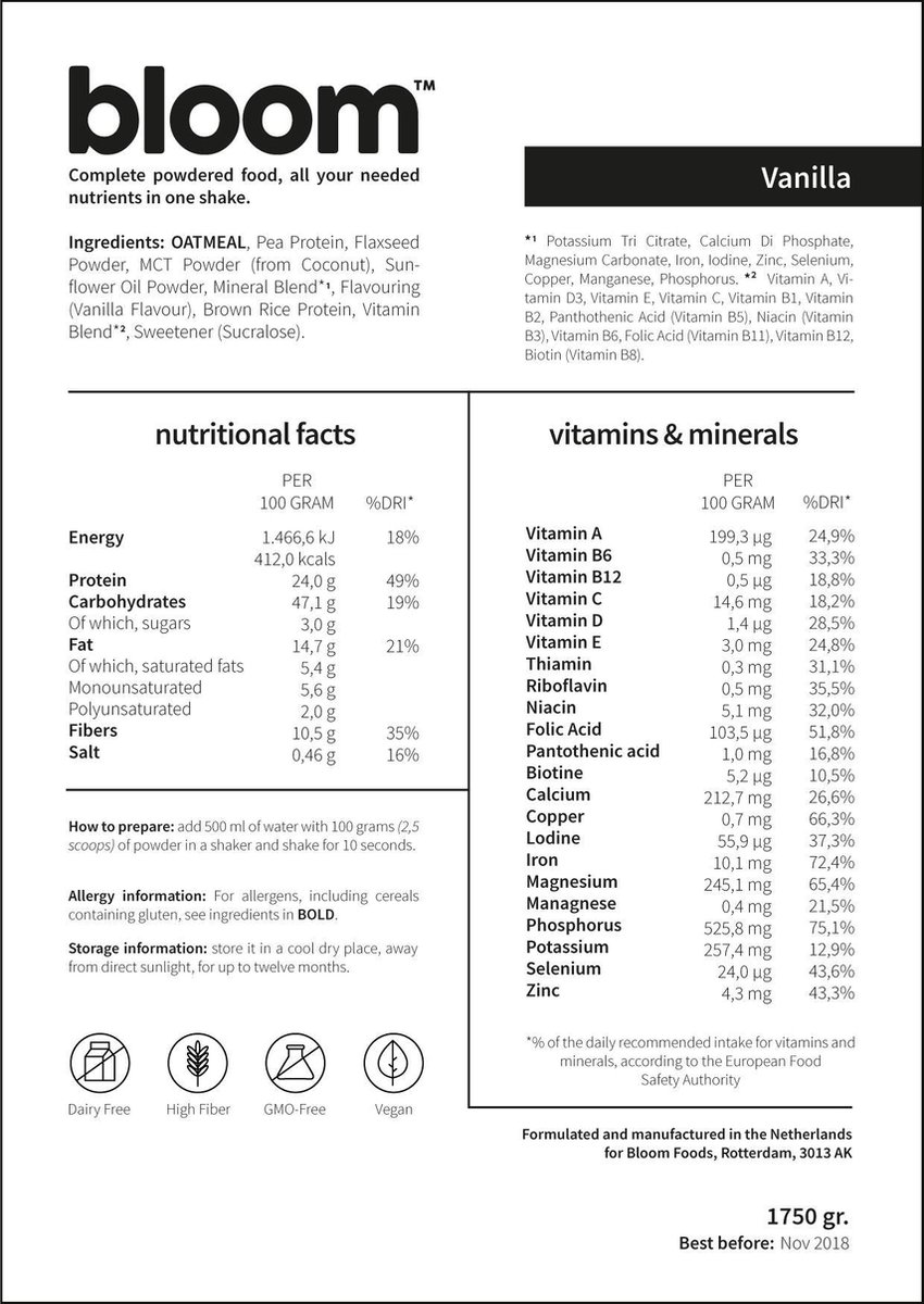 Bloom Foods Drinkmaaltijd (3500 gram, 28 maaltijden) bol