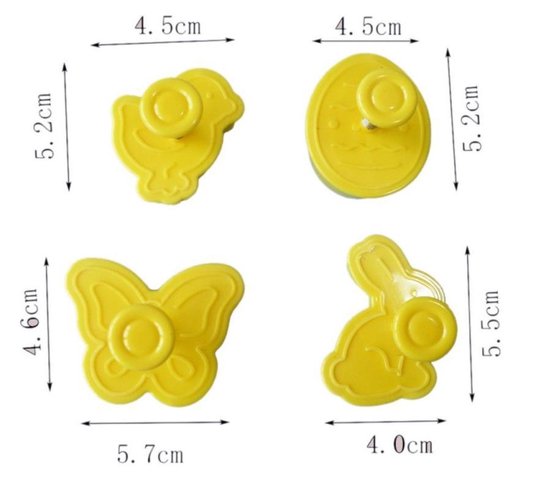 Uitsteekvormpjes Set Pasen - Konijn, Vlinder, Kuiken en Ei - Koekvormpjes - Uitsteekvorm koekjes - NoName