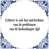 Tegeltje met Spreuk (Tegeltjeswijsheid): Cultuur is ook het ontvluchten van de problemen van de hedendaagse tijd + Kado verpakking & Plakhanger