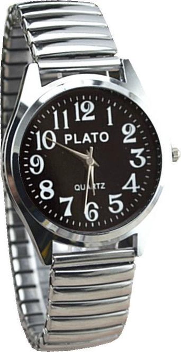 Fako® - Horloge - Rekband - Plato - Ø 32mm - Zilverkleurig - Zwart