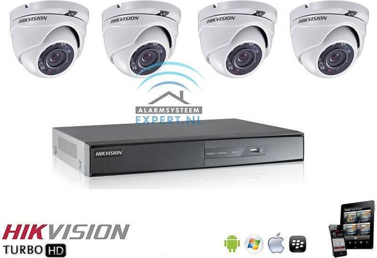 Hikvision Turbo HD complete cameraset voor coax 4x DS-2CE56F1T-IRM 2.8mm dome camera