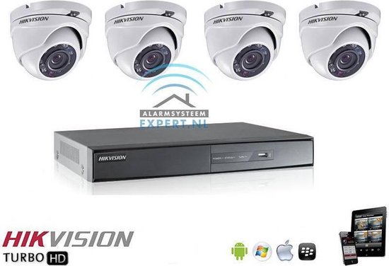 Hikvision Turbo HD complete cameraset voor coax 4x DS-2CE56F1T-IRM 2.8mm dome...