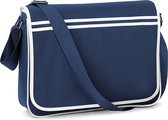 Retro schoudertas/aktetas navy/wit 40 cm voor dames/heren - Schooltassen/laptop tassen met schouderband