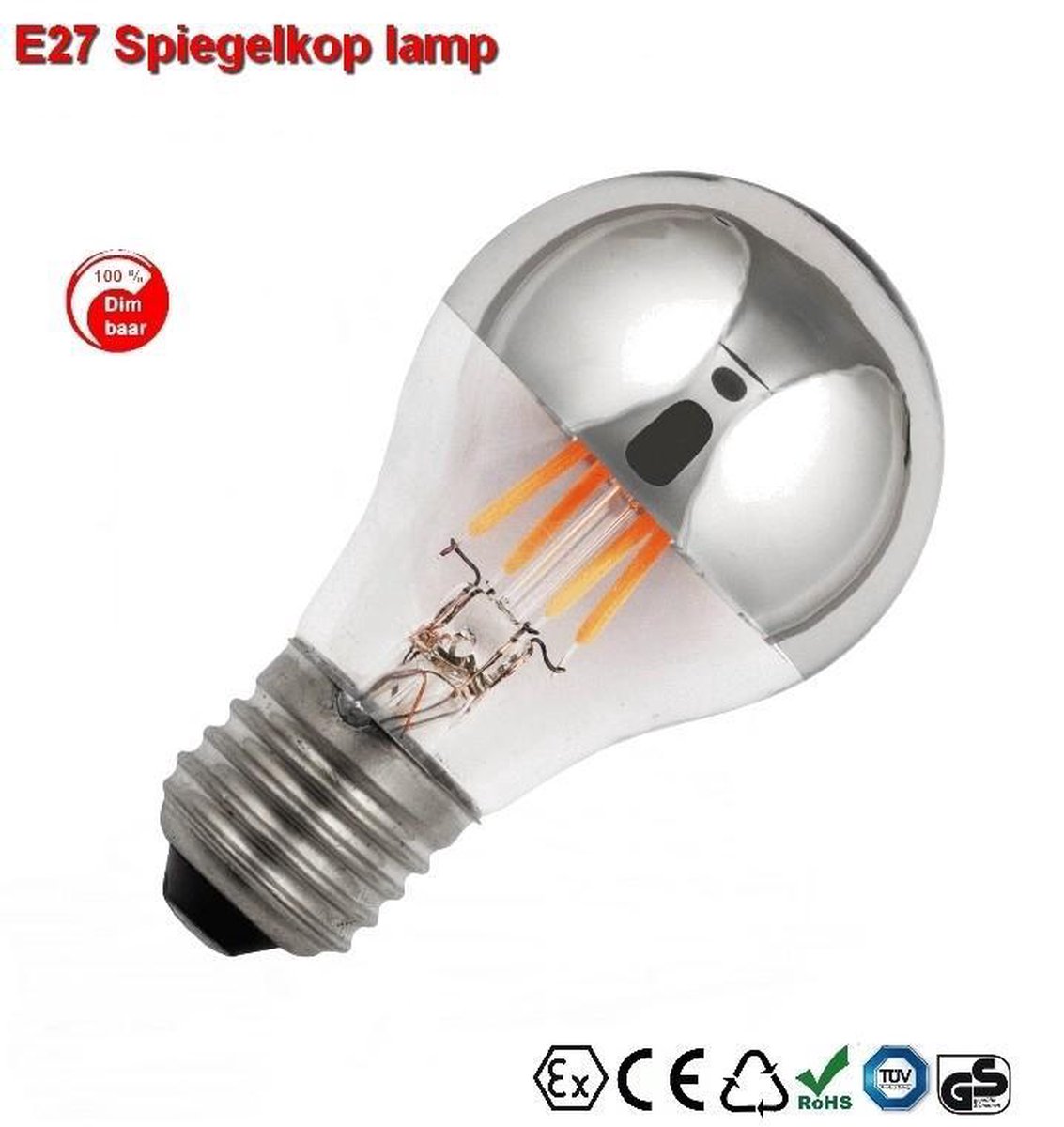 E27 Vintage Spiegelkop Led lamp 3,5w Warmwit Dimbaar | bol.com