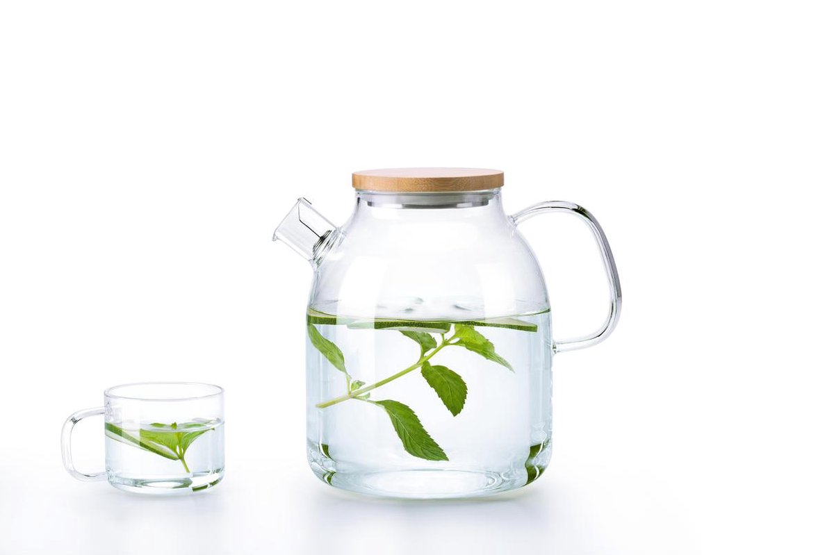 S091 Glazen theepot met bamboedeksel - 1600 ml - Samadoyo