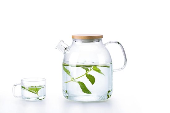 S091 Glazen theepot met bamboedeksel - 1600 ml - Samadoyo