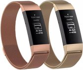 KELERINO. Milanees bandje voor Fitbit Charge 3 / Charge 4 - Rose Goud & Champagne - Small