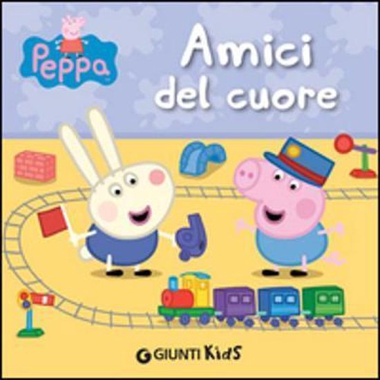 Peppa Big en Suzy Schaap met een trein. Peppa en Suzy lachen.