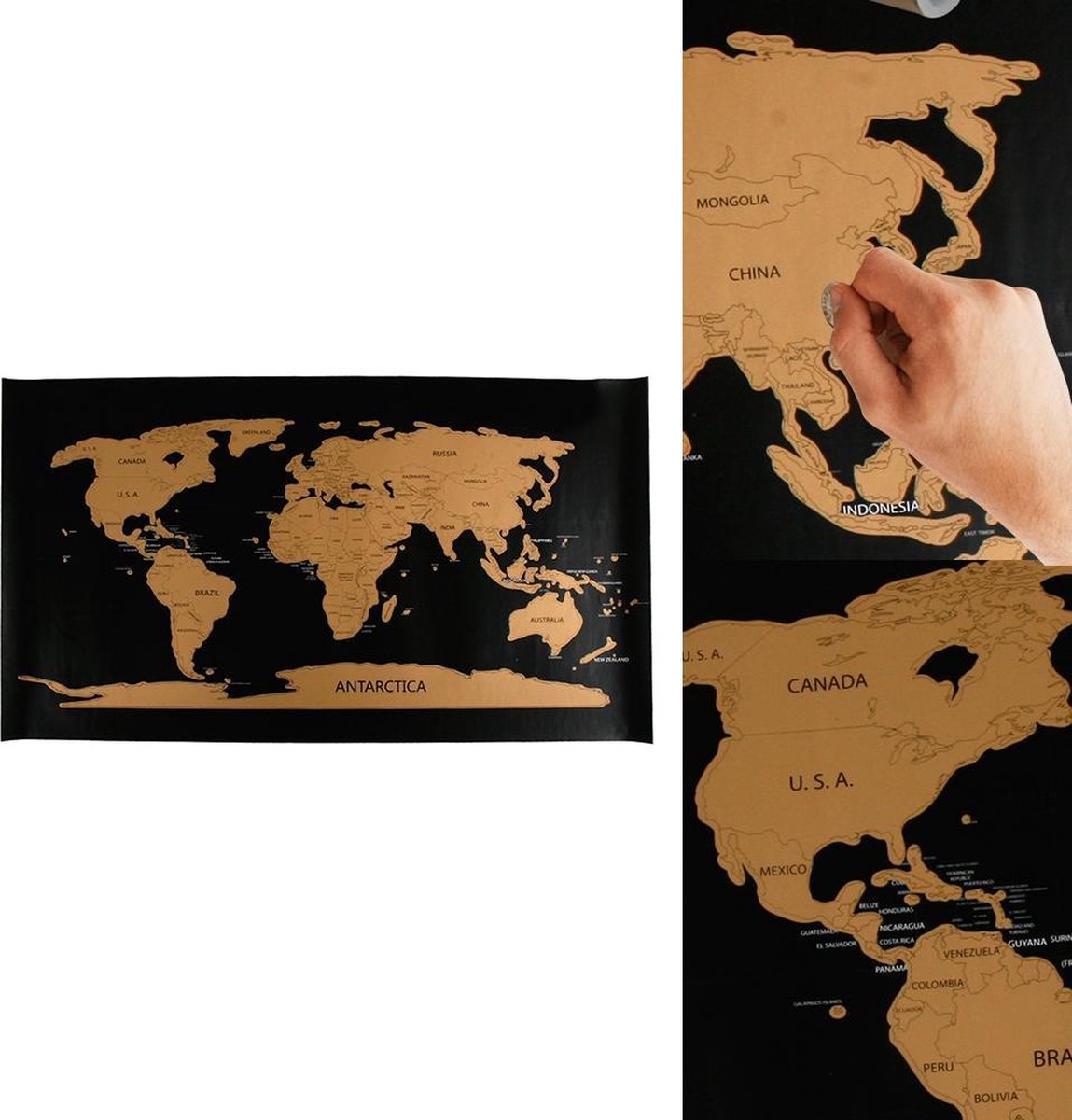 onvoorwaardelijk Noord Amerika assistent Scratch Map Wereldkaart Kras World Map Deluxe - Wereld Kraskaart -  Scratchmap Zwart/Goud | bol.com