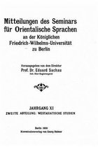 Mitteilungen des Seminars fur Orientalische Sprachen an der Friedrich-Wilhelms-Universitat zu Berlin