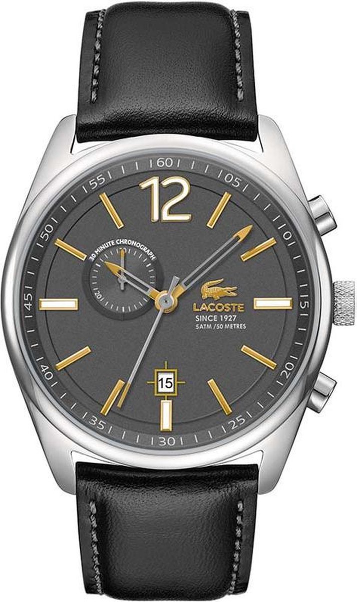 Lacoste horlogeband 2010728 / 2010729 / LC-68-1-14-2489 Leder Zwart 24mm +  zwart stiksel | bol.com