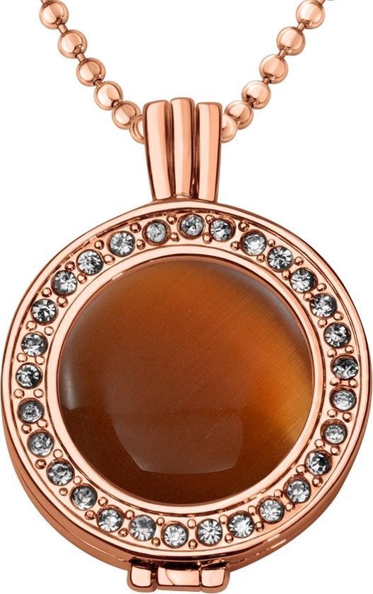 Quiges - Munthouder met Ketting en Munt 25mm Cat's Eye Bruin - Rose Goudkleurig met Zirkonia - EPRHZ1897