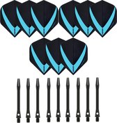 3 sets (9 stuks) Super Sterke – Aqua - Vista-X – darts flights – inclusief 3 sets (9 stuks) - medium - Aluminium - zwart - darts shafts