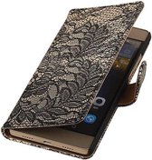 Sony Xperia M4 Aqua Lace/Kant Booktype Wallet Hoesje Zwart
