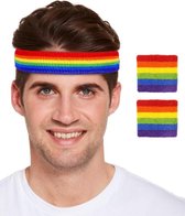 Regenboog gay pride kleuren hoofd en pols zweetbandjes set 3 stuks - Regenboogvlag LHBT ac