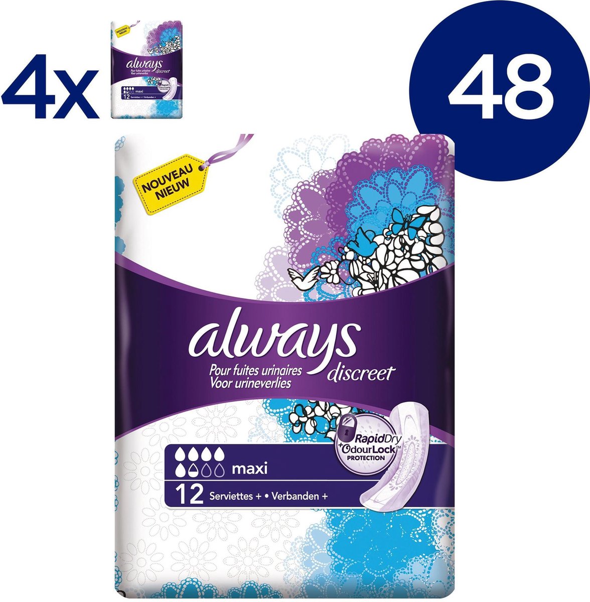 Always Discreet voor urineverlies en incontinentie Maxi -  Voordeelverpakking 48 Stuks... | bol.com