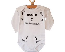 Baby rompertje unisex bedrukt met grappige tekst zwart Jullie kunnen het! Hoofd Arm Been pijlen | Lange mouw | wit | maat 74/80