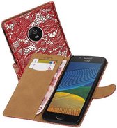 Lace Bookstyle Wallet Case Hoesjes voor Moto G5 Plus Rood