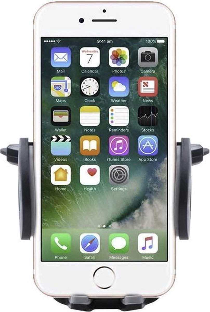 Shop4 - iPhone 7 Autohouder Verstelbare CD Houder Zwart met Draaiklem Zwart Grijs