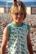 Ducksday – T-shirt – Top – Tanktop-  Unisex – Stretch – Equator – Groen – Wit - Promo – maat 104-110 – 6 jaar