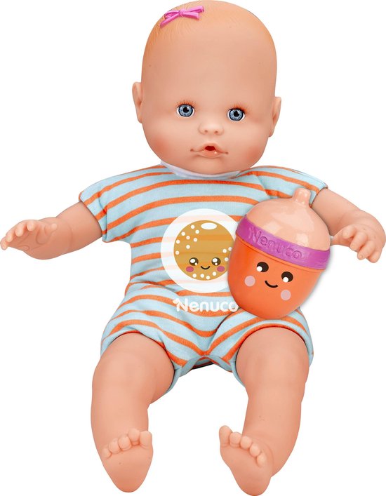 Nenuco pop met fles-rammelaar - blauw - sinaasappel