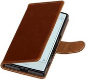 Pull Up TPU PU Leder Bookstyle Wallet Case Hoesjes voor Sony Xperia X Compact Bruin