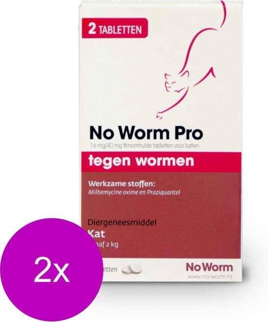 No Worm Pro Kat - Anti wormenmiddel - 2 x 2 tab Vanaf 2 Kg