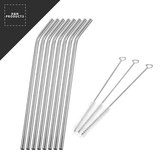 D&N Products - Premium Metalen/RVS Gebogen Drink rietje (Zilver) - Klein/Compact - Herbruikbaar - 8 Stuks inclusief 3 schoonmaakborstels - Metalen Rietjes voor Smoothies en Cocktai