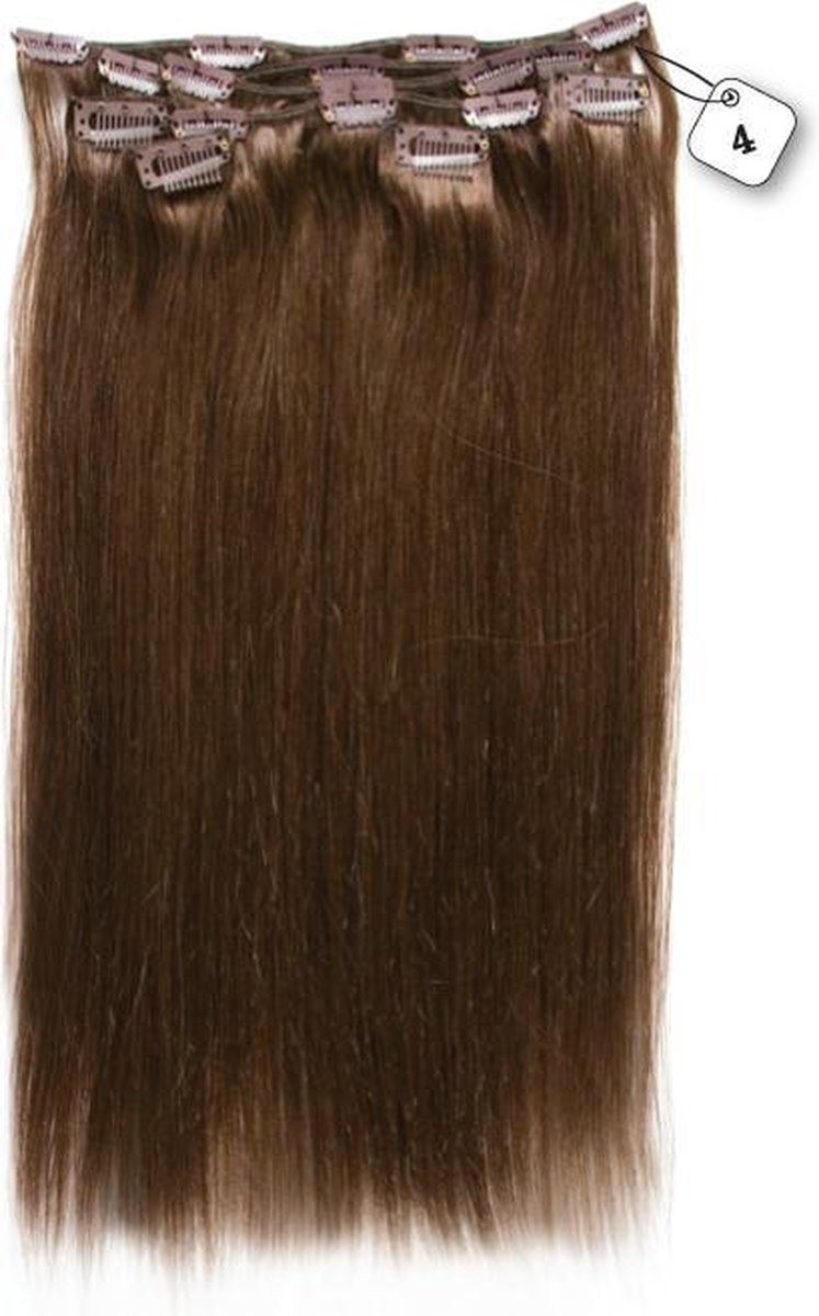 Clip in Extensions, 100% Human Hair Straight, 18 inch, kleur #4 Chocolate Brown