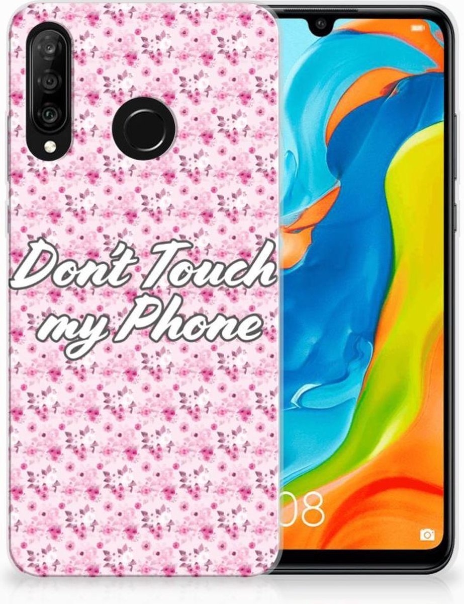 Huawei P30 Lite Silicone-hoesje Flowers Pink DTMP