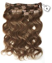 Clip in Extensions, 100% Human Hair, Body Wave, 22 inch, kleur #F6 Light Chestnut Brown