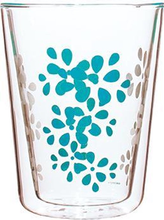Zak!Designs - Lily Dubbelwandige Theebeker - Borrosilicaat Glas - 350 ml - Aqua blauw