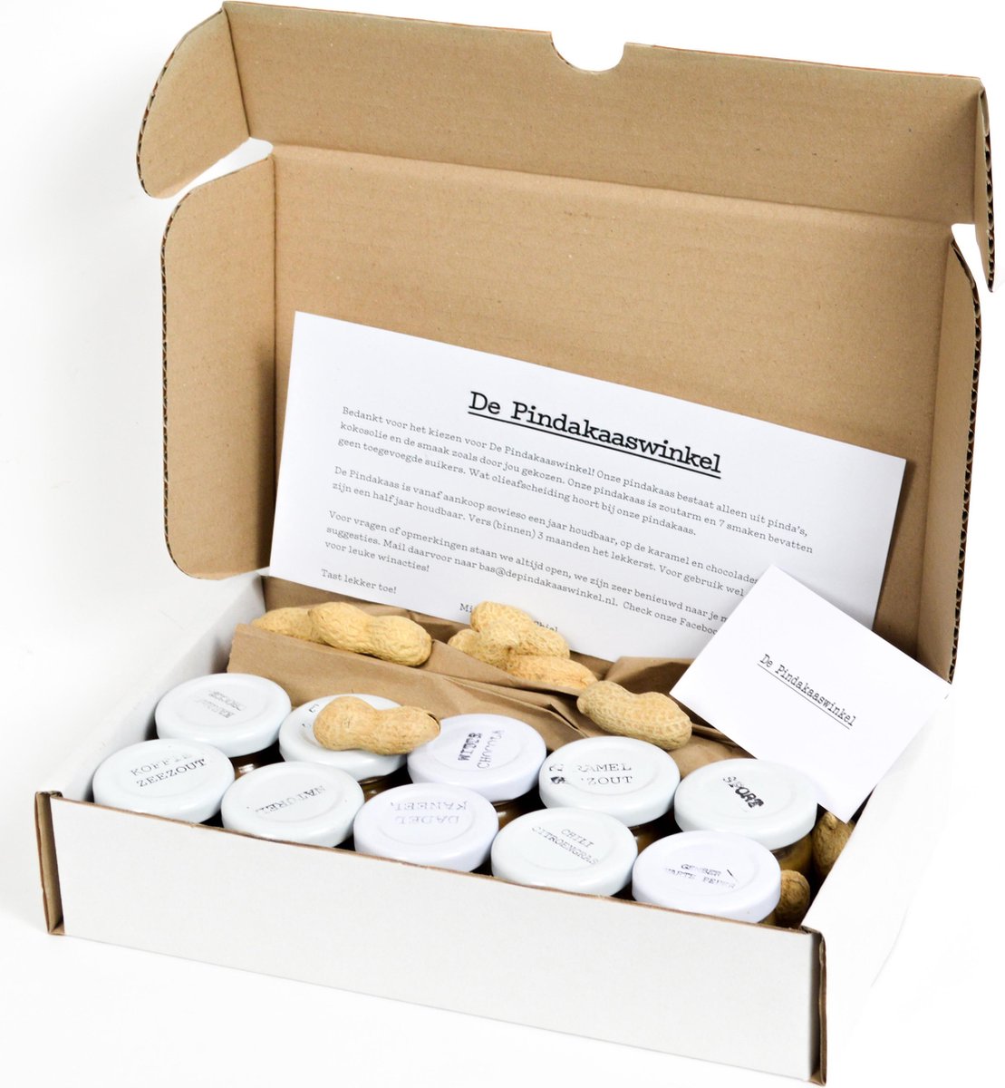 10 mini potjes pindakaas van De Pindakaaswinkel in verschillende smaken